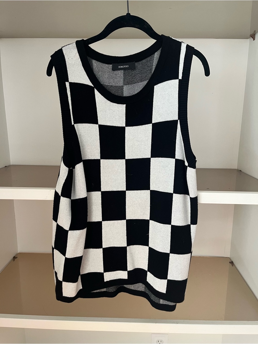 Checkerboard Knit Tank - Black & White